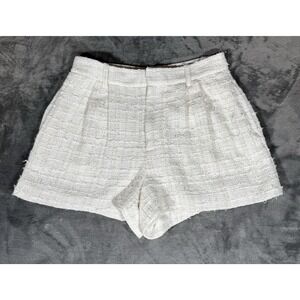 Alice + Olivia Shorts Womens 8 White Boucle Tweed Lined Pleated Hot Pants